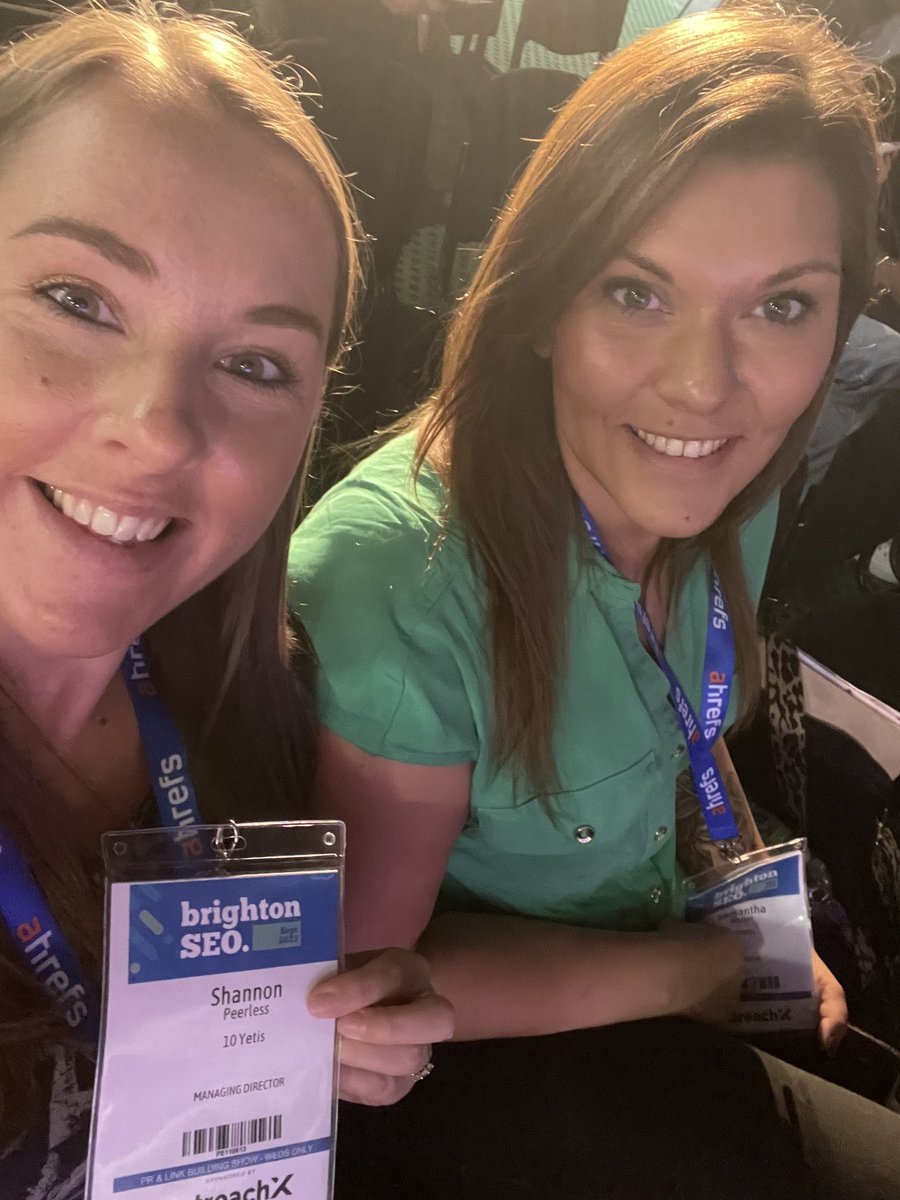 We’re at <a href="/brightonseo/">brightonSEO</a> for the PR &amp; Link Building Show today. Here’s a mugshot that really highlights my split ends, in case you see us and want to say hi! <a href="/SamWalkerPR/">Sam Walker</a>