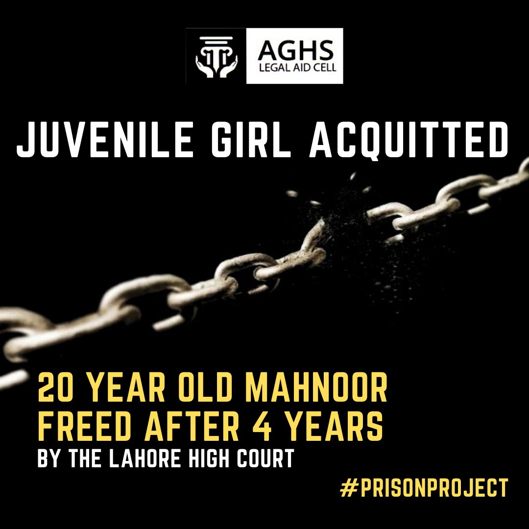 Today AGHS successfully secured the acquittal of a juvenile girl at the Lahore High Court!

Mahnoor was just 16 years old when she was wrongfully imprisoned alongside her mother in a rushed murder trial in 2019. AGHS's #PrisonProject took over her case and won her freedom.