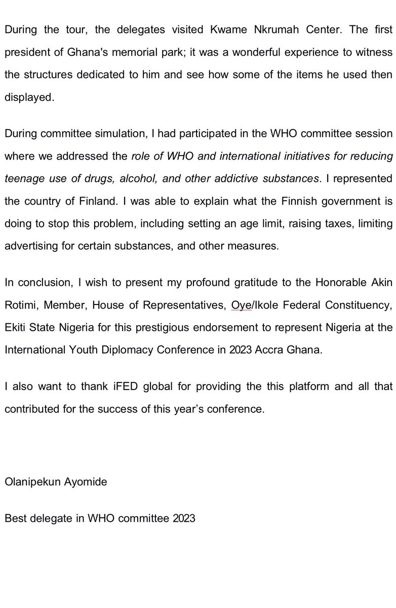 drolanipeks's tweet photo. Meet the best delegate in the World Health Organization (WHO) committee of the year 2023 edition of IYDC.
@AsiwajuOladimej
Thread
#Ahsoka #bbtvi #HappyInternationalYouthDay #DrunkTaylorsVersion #IYDC https://t.co/kcBurugXRh