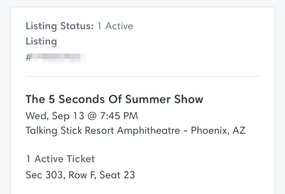 Hey_Finn_'s tweet photo. SELLING ONE (1) TICKET TO 5SOS TODAY AT TALKING STICK IN PHOENIX ARIZONA. SECTION Sec 303, Row F, Seat 23 $90

PAYPAL OR CASH.

🏷️ 5sos selling tickets phoenix arizona

Wed • Sep 13 • 7:45 PM
Talking Stick Resort Amphitheatre
Contact: 480,570,7139

#5SOS #Arizona #Phoenix https://t.co/Odq7FaPuaK