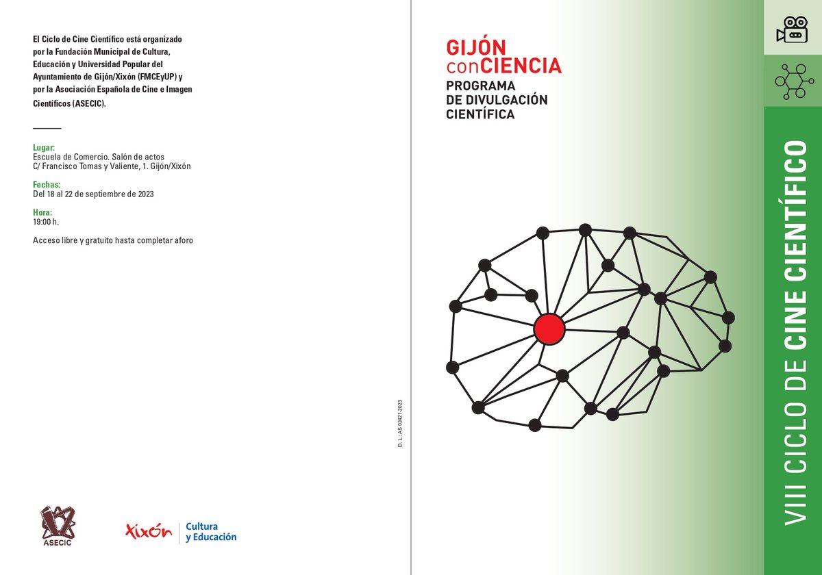 GijonconCiencia's tweet photo. Grandes audiovisuales científicos a partir del próximo lunes en el Ciclo de Cine Científico con @Culturagijon y @ASECIC
Además, coloquios con realizador@s, director@s y científic@s.
📅 Del 18 al 22 de septiembre
⏰ 19:00h
📍 Escuela de Comercio
🔴 Acceso gratuito
👇 https://t.co/L8Sgcxezif