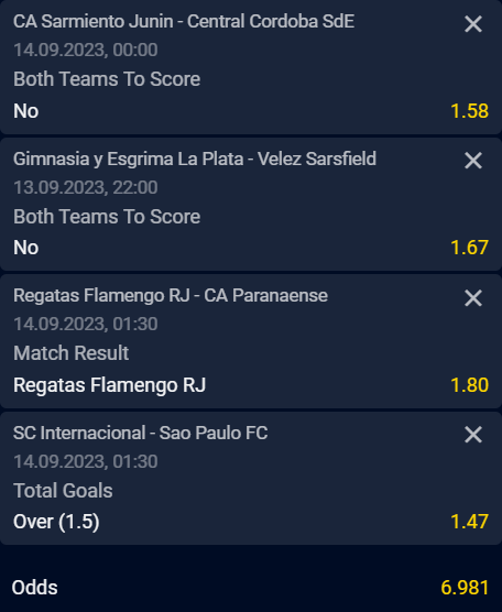 FootyGuru365's tweet photo. 🤩⚽️WEDNESDAY TIP⚽️🤩

🏆ARGENTINA COPA DE LA LIGA
➡️Sarmiento Junin v Central Cordoba
BTTS - NO: 1.58
➡️Gimnasia y Esgrima La Plata v Velez Sarsfield
BTTS - NO: 1.67
🏆BRAZIL SERIA A
➡️Flamengo v Paranaense
FT Result - W1: 1.80
➡️Internacional v Sao Paulo
Total goals - Over 1.5: 1.47

✅ACCA: 6.981

Don't miss your chance to win ! 🔥💰