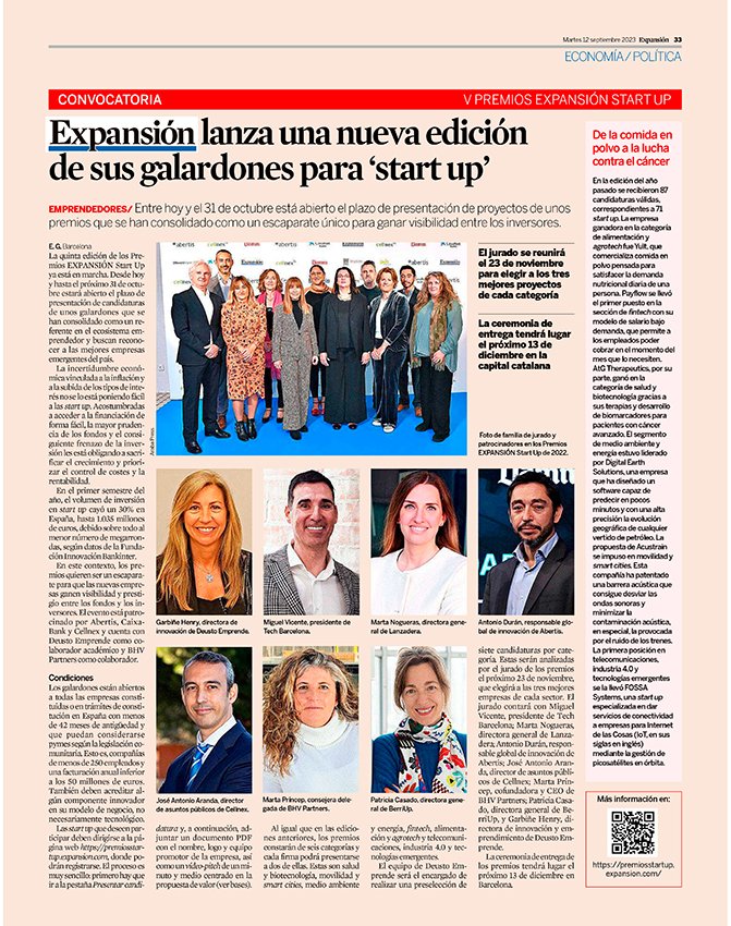 Marta Príncep, CEO and Co-Founder of BHV Partners, joins the jury of the 2023 #PremiosExpansiónStartup: bit.ly/48dB9zV

📣 Call open until 31st October

#BHVStartUpBuilders #TechTransfer #innovation #entrepreneurship #health