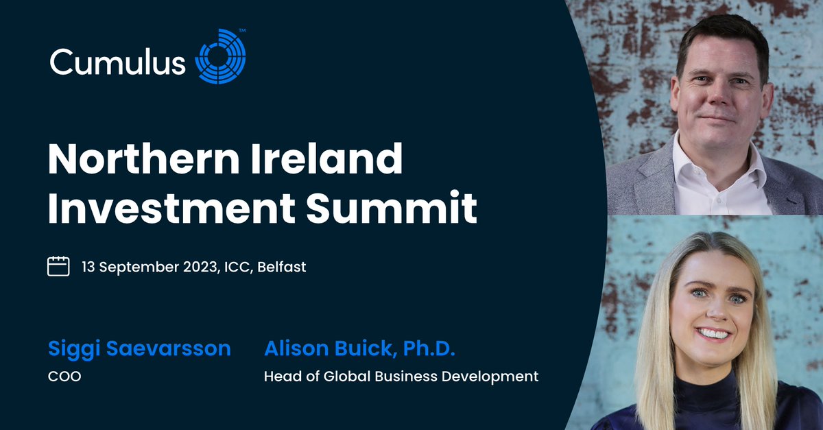 Cumulus is excited to announce we've been selected to showcase our Neuroassessment Platform at the Northern Ireland Investment Summit. On Sept 13th, join Ali Buick, Head of Global Business Development and Siggi Saevarsson, COO at the ICC, Belfast #NIIS23