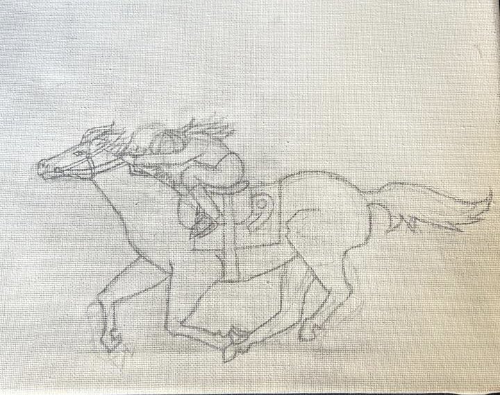 رسم الطالبة : ريما أحمد الرحيلي تقول : هذا ابوي فوق الحصان 😂