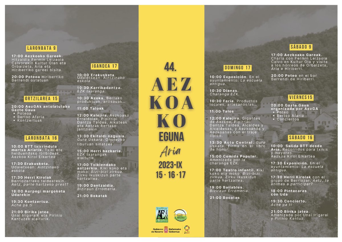 Programa del día del valle en Aria 🐗🌳 Arian, Aezkoako egunaren programa ⬇️