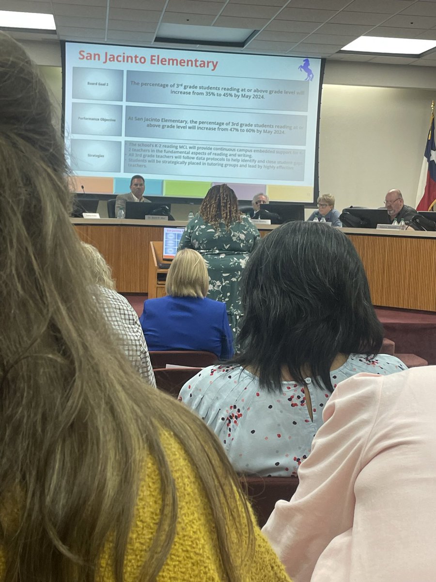 ZJenkins10's tweet photo. @sanjacinto_elem  So proud of our Principal Ms. Mclane @EctorCountyISD!  She did an awesome job of presenting our CIP plan at the Board!  She provided SMART Goals and Targeted Steps to achieve!  Let’s get to work! https://t.co/pw5Lm8DKO9