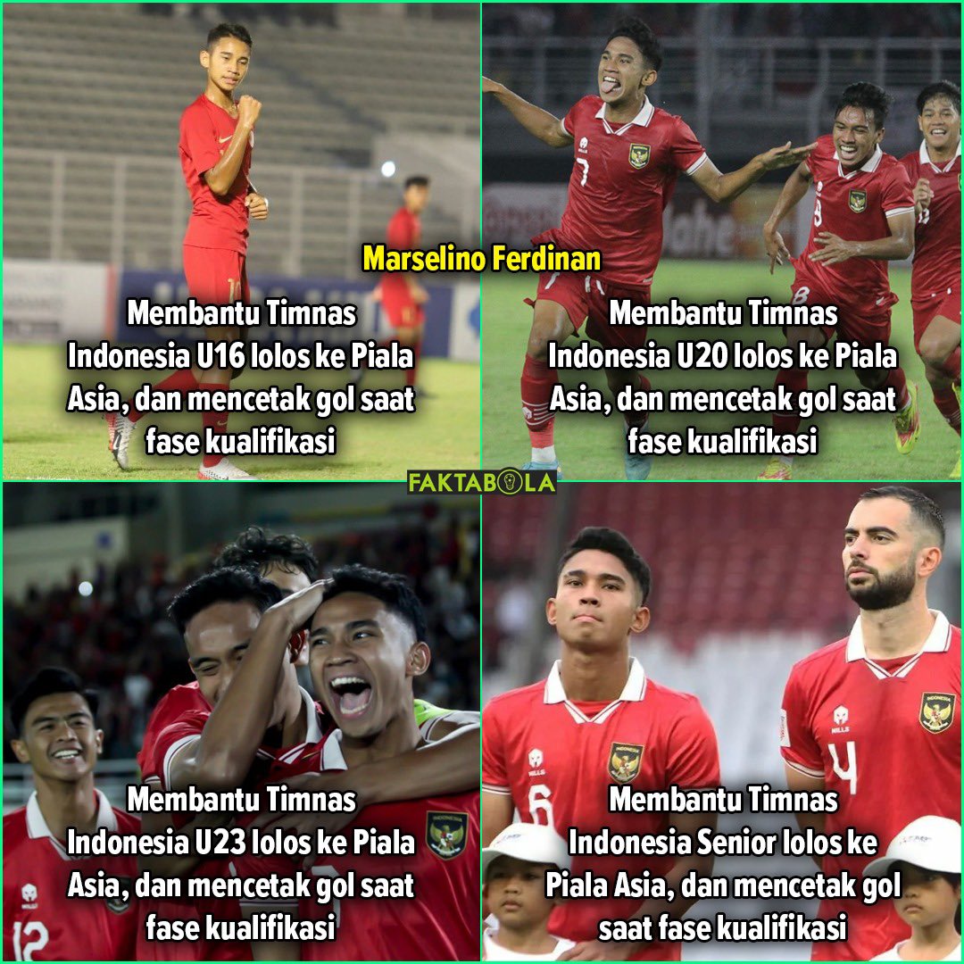FaktaSepakbola's tweet photo. 📊🇮🇩Marselino Fedinan menjadi satu-satunya pemain yang Cetak Gol dan loloskan Timnas Indonesia ke 4 Piala Asia yang berbeda!

• Kualifikasi Piala Asia U-16 2020 = 7 Gol ✅
• Kualifikasi Piala Asia U-20 2023 = 3 Gol ✅
• Kualifikasi Piala Asia 2024 = 2 Gol ✅
• Kualifikasi Piala Asia U-23 2024 = 2 Gol ✅

This Kid!🥶👏