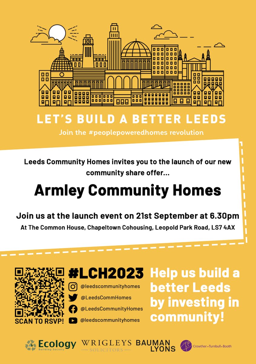 Join us for our Community Share Issue launch on 21st Sept at <a href="/ChacoLeeds/">Chapeltown Cohousing</a> book your place via eventbrite bit.ly/3RiF3S6 <a href="/CommLandTrusts/">Community Land Trust Network</a> <a href="/CVCLT1/">Calder Valley CLT</a> <a href="/CommunityYoco/">YoCo Community</a> <a href="/RootedInHomes/">Rooted In Homes</a>