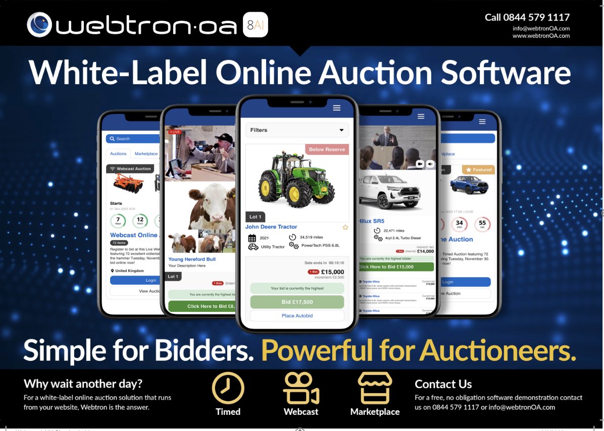 LivestockAucti1's tweet photo. 🚜🐄 YOU HAVE LOTS TO SELL❗️
Webtron has the white label auction software features you won't find anywhere else. Be independent and be free. Learn more ➡️ https://t.co/JVy32p121u

 Webtron Online Auction Software UK #ukauctions #ukagriculture #AuctionSoftware #livestock #AgSale https://t.co/ZuEflI5c2Y