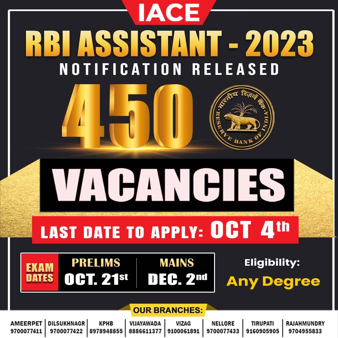 Hyd_IACE's tweet photo. RBI ASSISTANT 2023 NOTIFICATION RELEASED For more information check out this --> https://t.co/jQnqJMpIs9
#RBI #Notification #RBIAssistant https://t.co/tkrhxBUbPq