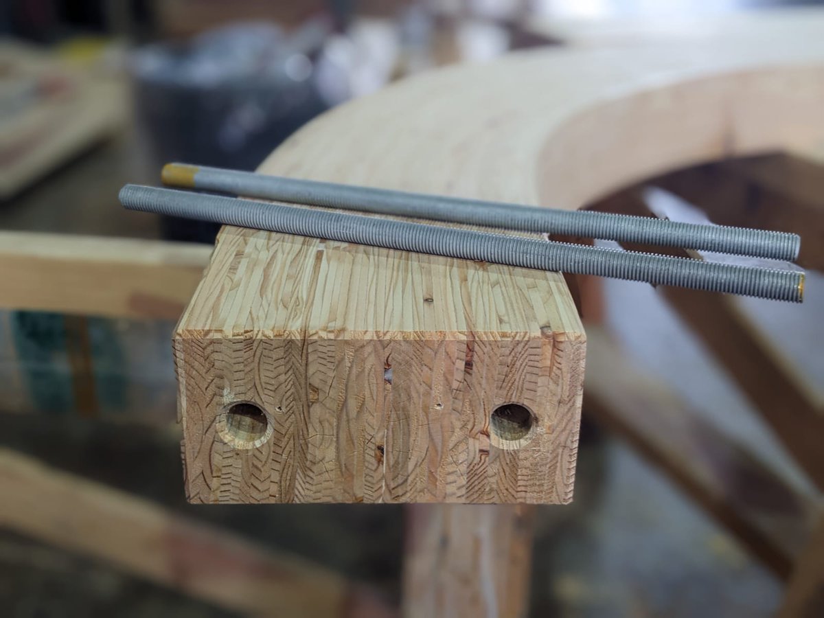 BucklandTimber's tweet photo. This is a resined in bar, moment connection joint. Made in UK grown larch glulam it will become part of a large freestanding, cantilevering canopy.

 #structuralengineering #UKlarch #glulam https://t.co/3WF7osqGag