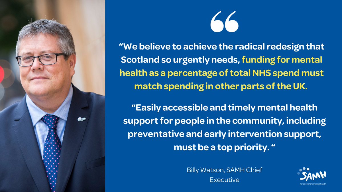 Our CEO, Billy Watson, calls for radical redesign as he welcomes today’s Adult Mental Health Services report from <a href="/AuditScotland/">Audit Scotland</a>.

See his full response here: samh.org.uk/about-us/news-…