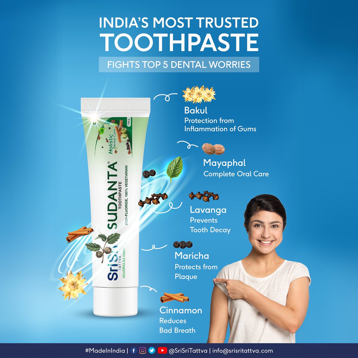 SriSriTattva's tweet photo. Did you know? Your dental hygiene is connected to your digestive fire! Your mouth is where digestion begins, so maintaining good oral health is key. Try #SriSriTattva Sudanta Toothpaste for a healthier mouth and a happier digestive system! 
#OralHealth #wellness #oralhygiene https://t.co/zgxQKf6VjZ