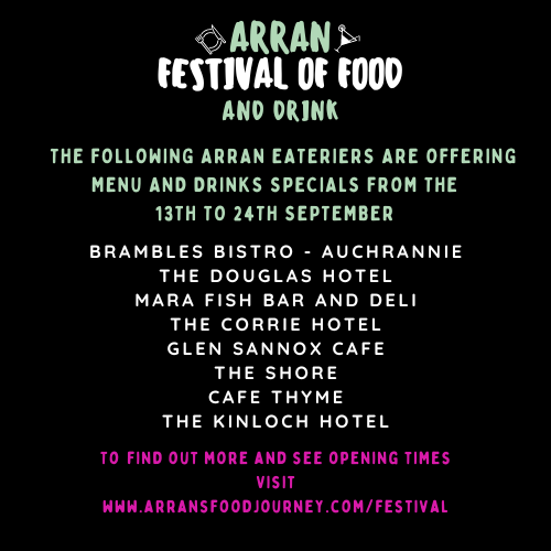 Some great menus and drinks specials on offer throughout the Arran Festival of Food and Drink. Find out more here arransfoodjourney.com/festival 
#Arranfoodfest23