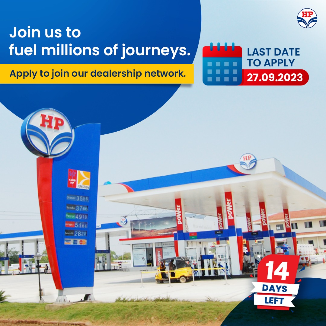 hpcl_retail's tweet photo. Your dream to own a petrol pump is closer than ever to coming a reality. Apply at https://t.co/WwH5Zyc4hZ to join our dealership network, before 27.09.2023. #HPCL #MeraHPPump #HPRetail @hpcl
#JoinTheDrive #DealershipOpportunity #FuelYourSuccess https://t.co/iBih0wZGvY
