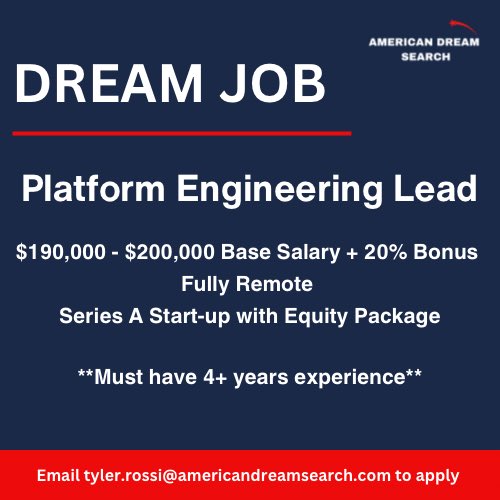 realtylerrossi's tweet image. DREAM JOB 🚨 

Platform Engineering Lead. 190-200k Base Salary + 20% bonus and equity package. Fully remote!!

#platformengineer #platformengineerjob #saas #softwareengineering #tech #seriesa #wfh #remote #hiringnow