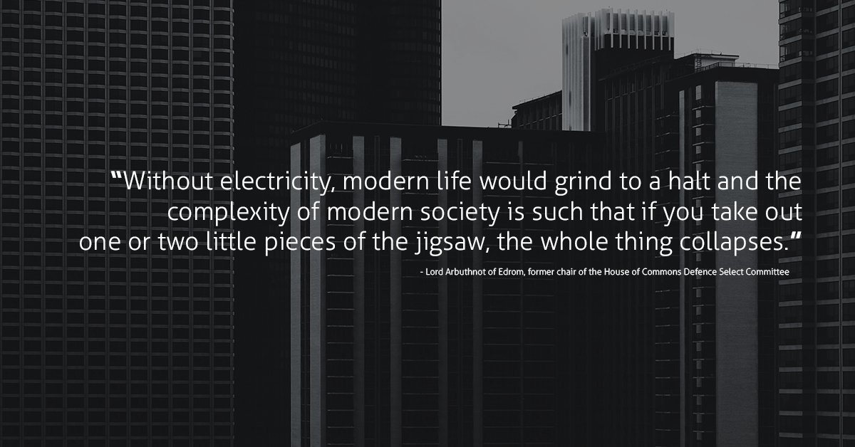 💬 “Without #electricity, modern life would grind to a halt &amp; the complexity of modern society is such that if you take out one or two little pieces of the jigsaw, the whole thing collapses.”

- Lord Arbuthnot of Edrom 

#quoteoftheday #QOTD #famousquotes #WednesdayWisdom