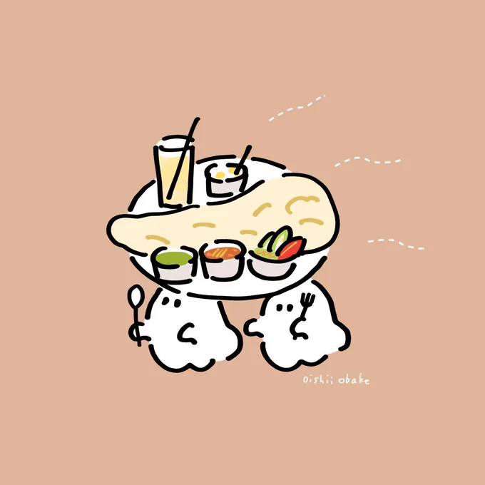 #一次創作オリキャラ博覧会 

おいしいものを届けてくれる「おいしいおばけ」
おいしいおばけちゃんと仲良しの、黒おばけちゃん、双子ちゃん、しろくまさん親子🐻‍❄️

おいしいものを届けたり、作ったり、食べたりしてのんびり暮らしています👻 