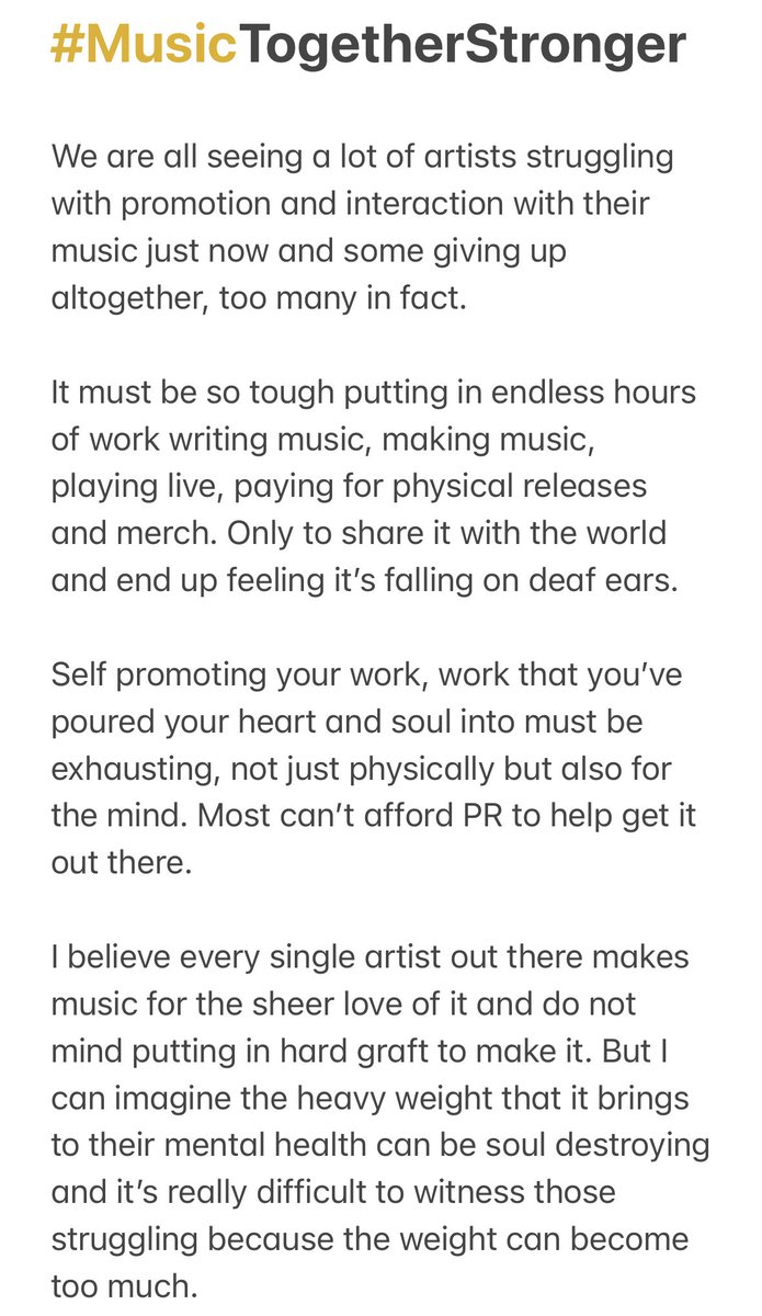 ady_hanson's tweet photo. Call to musical arms. Please indulge me.

Can you spare a moment to read.

Artists please introduce yourselves below and share a song.

Music Lovers, please tag an artist you think deserves to be heard and share a tune too. 

Thank you.

#MusicTogetherStronger

💜🎶 https://t.co/hFYeMQvmmE