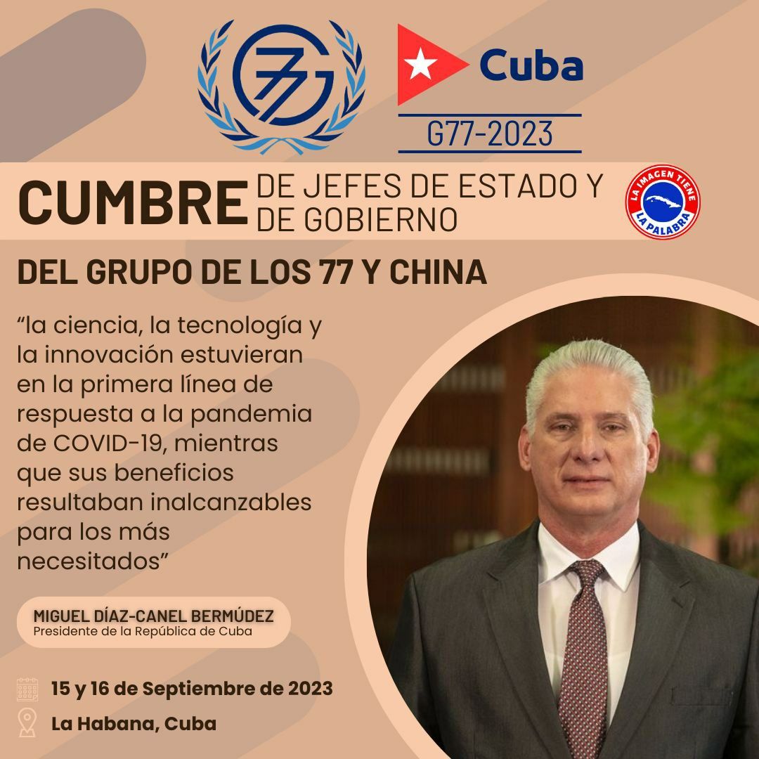 Nos hemos preparado con esmero para facilitar diálogo en la Cumbre del #G77yChina. A pocos días de esa importante cita reafirmamos nuestro compromiso con el fortalecimiento de la cooperación Sur-Sur. Nos toca transitar juntos en pos del desarrollo de los pueblos. #CubaG77