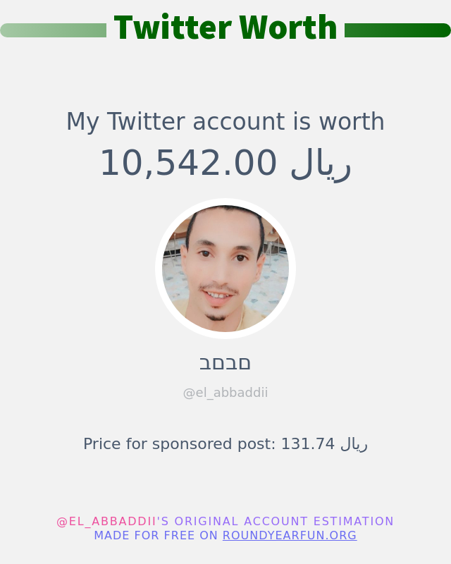 el_abbaddii's tweet photo. قيمة حسابي على تويتر هي: ١٠٬٥٤٢٫٠٠ ريال 

⬅️ https://t.co/leRBxY1EyV https://t.co/rx1431SC2Q