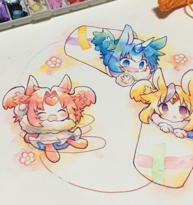 「ちょっとずつ進んでます～!#透明水彩 」|犬飼/さかなのマーチ【BOOTH新作追加/名古屋コミティア【D-24】】のイラスト