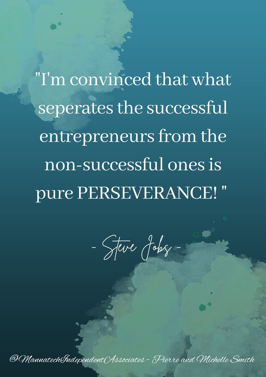 AssociateSmith's tweet image. "I'm convinced that what seperates the successful entrepreneurs from the non-successful ones is pure PERSEVERANCE." - Steve Jobs - 

#mannatechsa #glyconutrition #Realfoodtechnology #longevityfromthesource #liveyourbestlife #stayhealthy