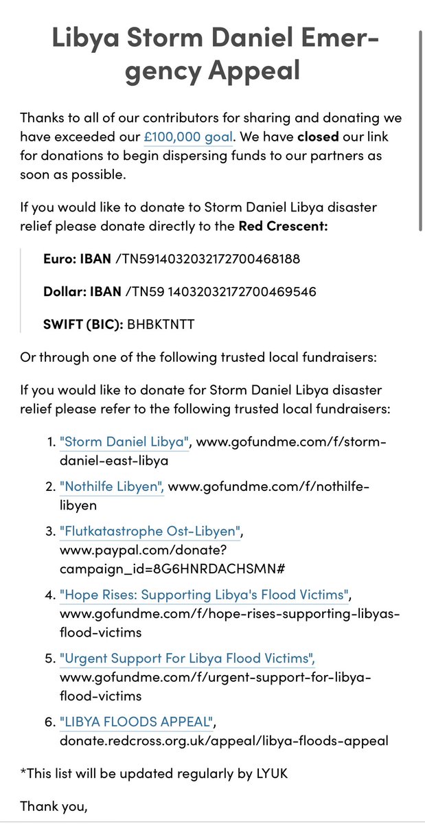 LibyaintheUK's tweet photo. Thanks to all of our contributors for sharing and donating we have raised £130.000. We have closed our link for donations to begin dispersing funds to our partners as soon as possible. 

Please visit our page for updates on how to help alternatively 
https://t.co/tfQWMN8031 https://t.co/mTGiMNWJTq
