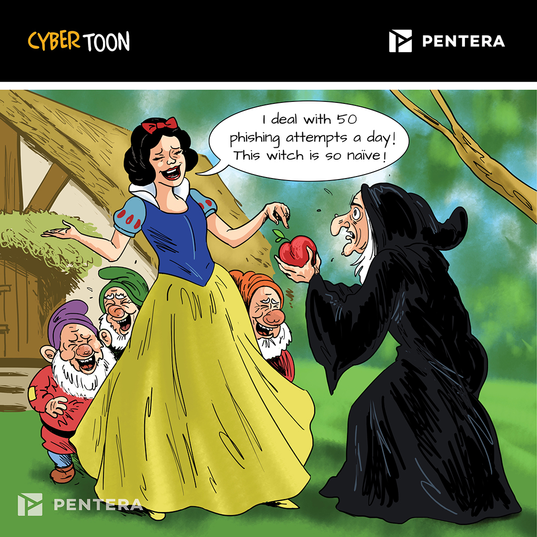 penterasec's tweet photo. The Brothers Grimm gave us the first phishing tale.

Witch, poison apple- the old phishing trick!

Today's versions are spear phishing, vishing, whaling, pharming, smishing, and more.

Remember everyone: Beware of digital "gifts" from strangers!

#Cybertoons https://t.co/ThRztCMNSC
