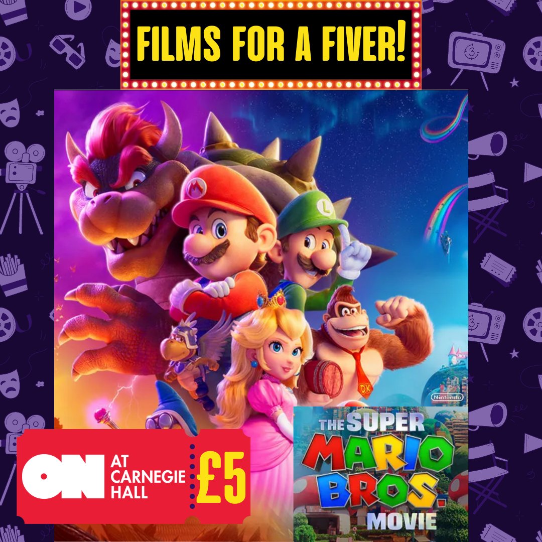 🎬 Films for Fiver at Carnegie Hall 🎥 See THE SUPER MARIO BROTHERS MOVIE on the big screen on Sat (16 Sept)! 💰 only £5! 📍Carnegie Hall ⏰ 2 pm Starring: Chris Pratt, Anya Taylor-Joy, Charlie Day This screening will be subtitled. Book: ow.ly/79jJ50PLer3