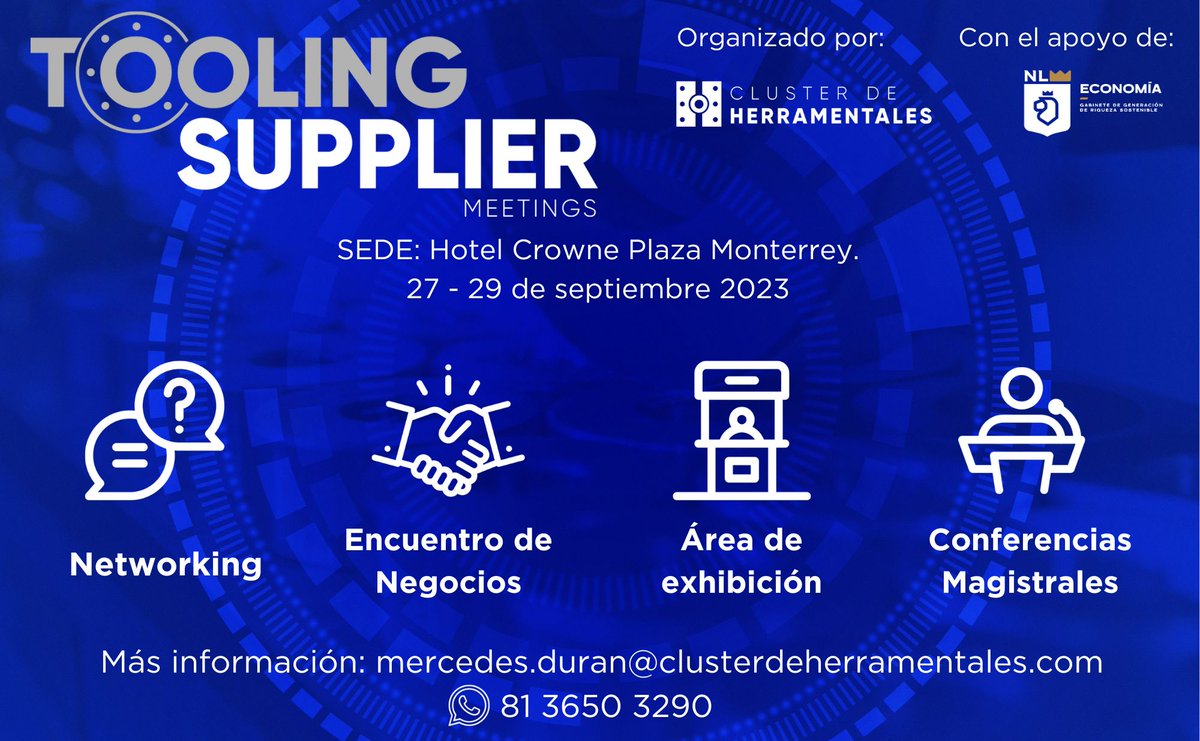 AMMMTOFICIAL's tweet photo. 4a. Edición Tooling Supplier Meetings.

No te quedes fuera y logra negocios con las más de 40 empresas compradoras confirmadas.

📨 Mayor información 👉 mercedes.duran@clusterdeherramentales.com
📅 27-29 de septiembre 
📍 Crowne Plaza Monterrey https://t.co/SULdgVq7YE