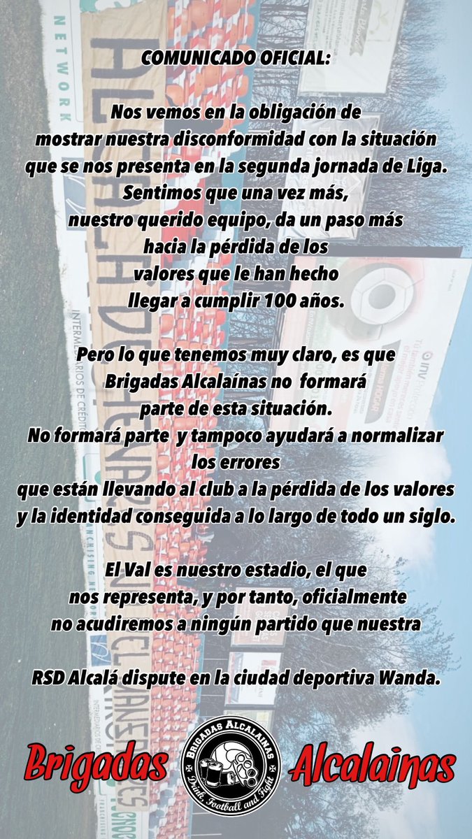 Comunicado oficial de Brigadas Alcalaínas.
