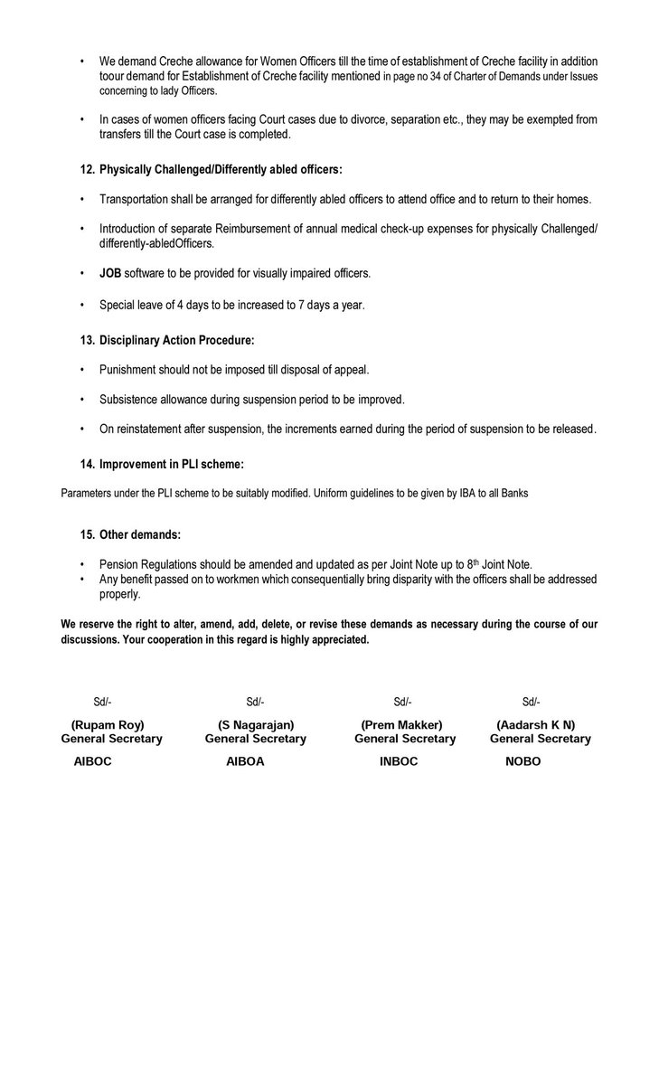 Four Officers’ Associations Submitted Supplementary Charter of Demands. The Supplementary Charter of Demand is attached for your information. Details of the discussion on demands raised by us will be circulated later by UFBU.