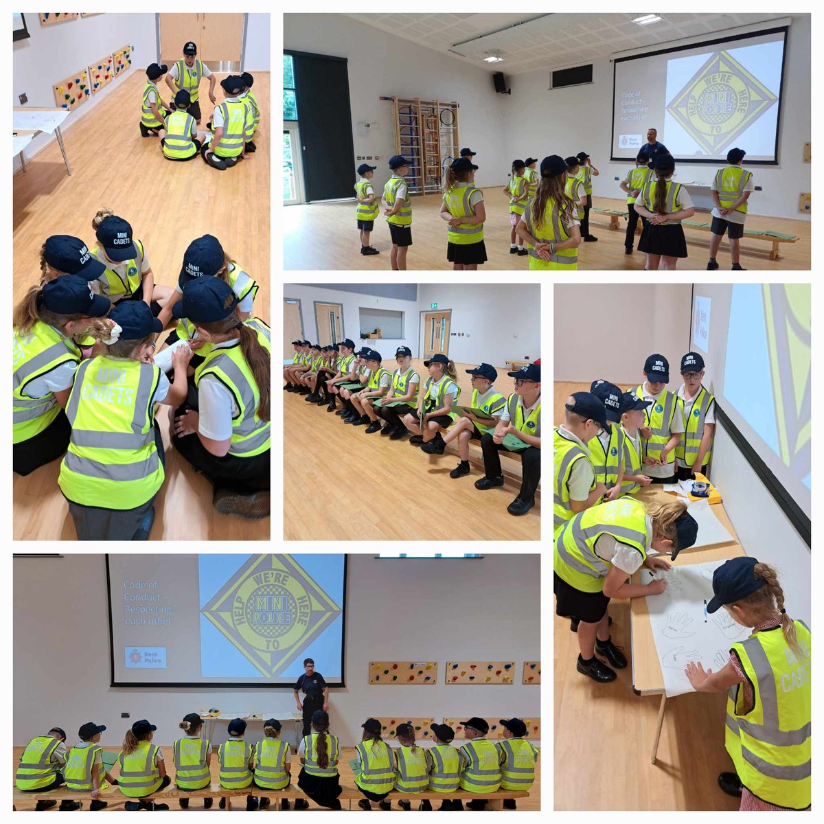 KentPoliceDover's tweet photo. Today, Officer Mark Ball commenced week 1 of the #MiniPoliceCadets programme, at Lydden Primary School. #Cadets were issued uniform, developed their own code of conduct, began drill, and engaged in team building exercises. 
@NationalVPC @KentVPC https://t.co/SVAPrLAwpb