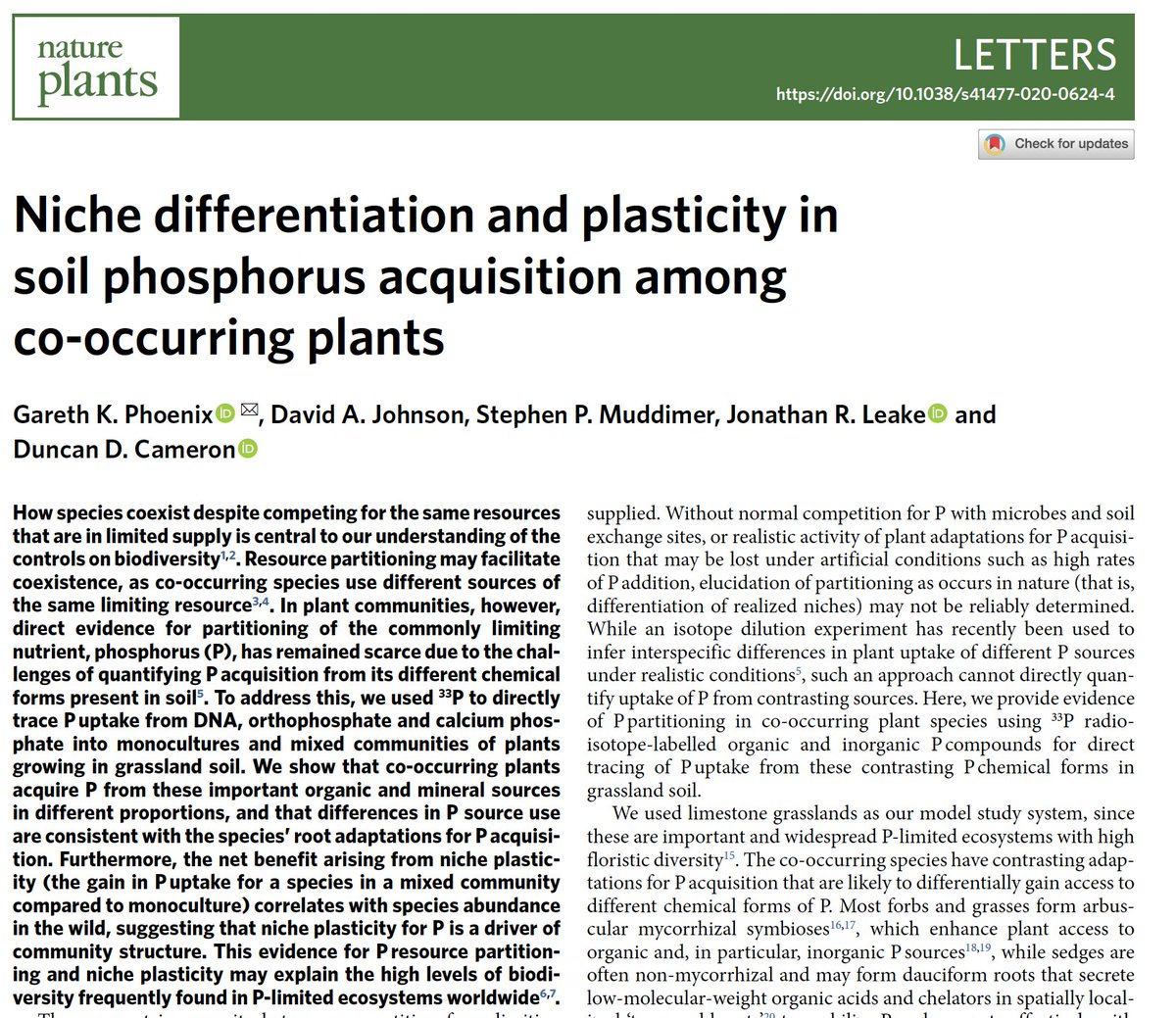 I'm teaching #Plant #Ecology &amp; selecting papers to discuss. 1st up is #niches &amp; #coexistence so obvs a @JWSilvertown classic is in order. To complement, I just found this new paper by <a href="/GarethPhoenix/">Gareth Phoenix</a> <a href="/dunkie_c/">Prof Dunc Cameron 🏳️‍🌈♿️ 🐝</a> Can't wait to hear what my students think!
rdcu.be/dl4a9