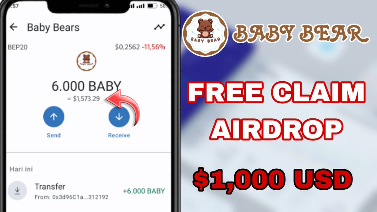 🎉THE BIG AIRDROP🎉
✅INSTAN CLAIM $1,000 USDT✅
Baby Bears ( BABY )

💰 Claim : 6,000 ( BABY )
💳 Buy Presale disc 9997%
Min 0.01 = 60,000 ( BABY )
✅ CONTRACT VERIFIED ( EXACT MACTH )✅

👥 Referral: 30% BNB + 70% BABY

-BSC BEP20
-Contract:
