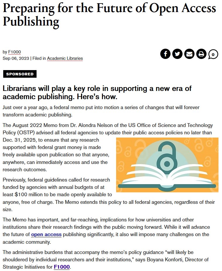#Bibliotecarios #AccesoAbierto #Bibliotecas
"librarians are in a unique position to help faculty and research office  personnel understand and fulfill open access publishing requirements"
libraryjournal.com/story/academic…