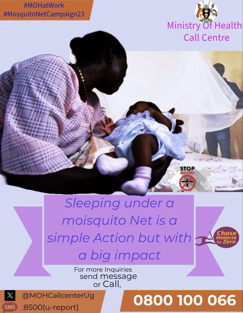AfinessUganda's tweet photo. Zero malaria starts with you 
@MinofHealthUG will give you all the information you need to protect yourself from Malaria. Call @MOHCallcenterUg toll-free line 0800 100 066 #MOHatWork #sleepunderthenetUg @DianaAtwine @KiguddeIvan @GovUganda https://t.co/sNzLqAXvkM
