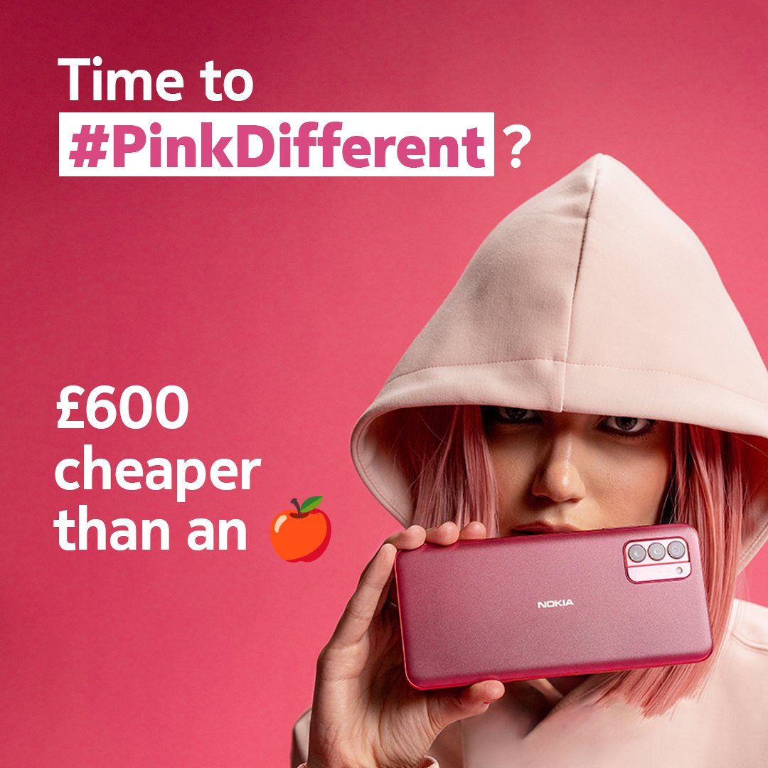 HMDdevices's tweet photo. Time to Pink Different? £600 cheaper than an 🍎 Don't be a stranger, #PinkDifferent #NokiaG42 5G
https://t.co/7mQqvCt3xt https://t.co/BylXSxLCUN