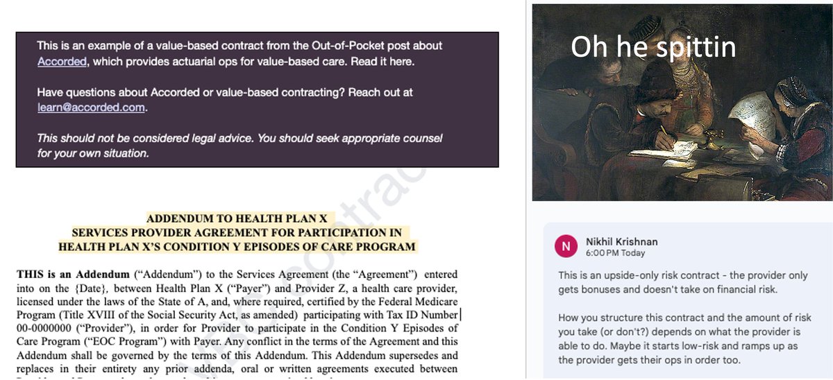 A new post - what actually goes into value-based care contracting 

We run through the process and even use a sample de-identified value based care contract that you can see yourself

(sponsored by <a href="/AccordedInc/">Accorded</a> )

outofpocket.health/p/how-value-ba…