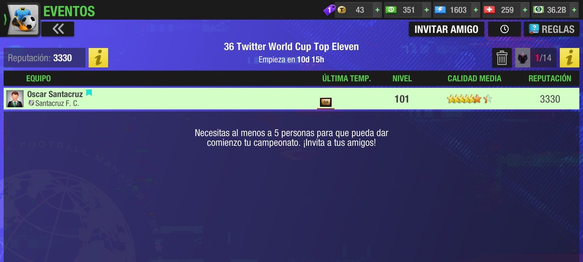 36 Twitter World Cup <a href="/topeleven/">Top Eleven</a> &amp; <a href="/nordeus/">Nordeus</a> 🏆

Para unirte a él, usa este código: 
👉🏻 02M3D9
👉🏻 topeleven.onelink.me/topeleven/b919…

¡Juguemos juntos! ⚽🏃

#Ecuador #TopEleven #Gaming #Gamer #socer