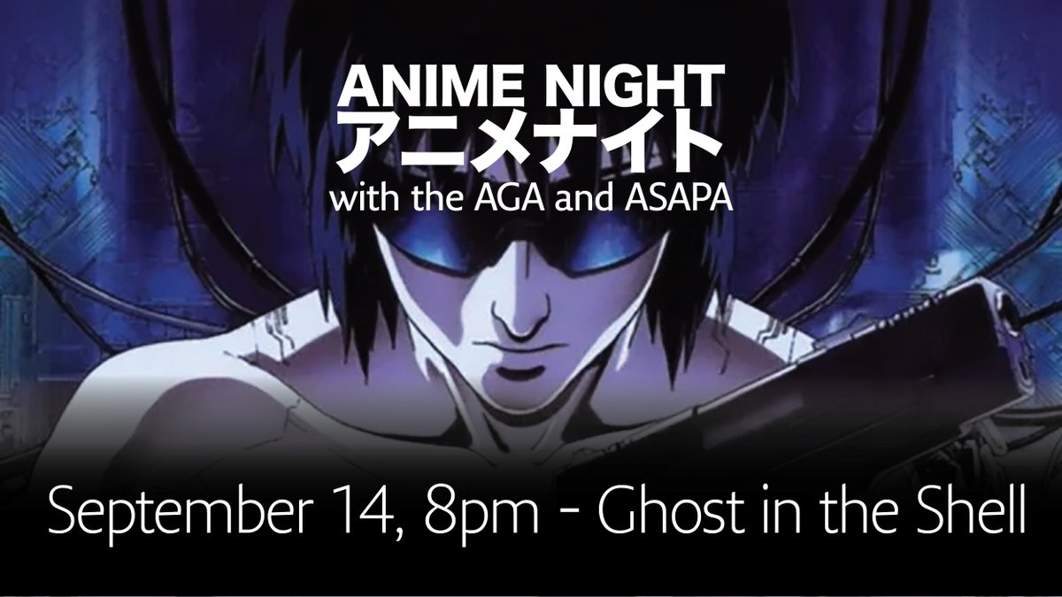 Tomorrow, 8pm! Don’t miss Anime Night with the AGA and ASAPA @animethon: bit.ly/3P0KP8f  

Join us as we screen iconic cyberpunk film ‘Ghost in the Shell’. Admission is $10, $5 for Students and 25% off AGA Members.  

#AnimeNight #GhostInTheShell #YegDT