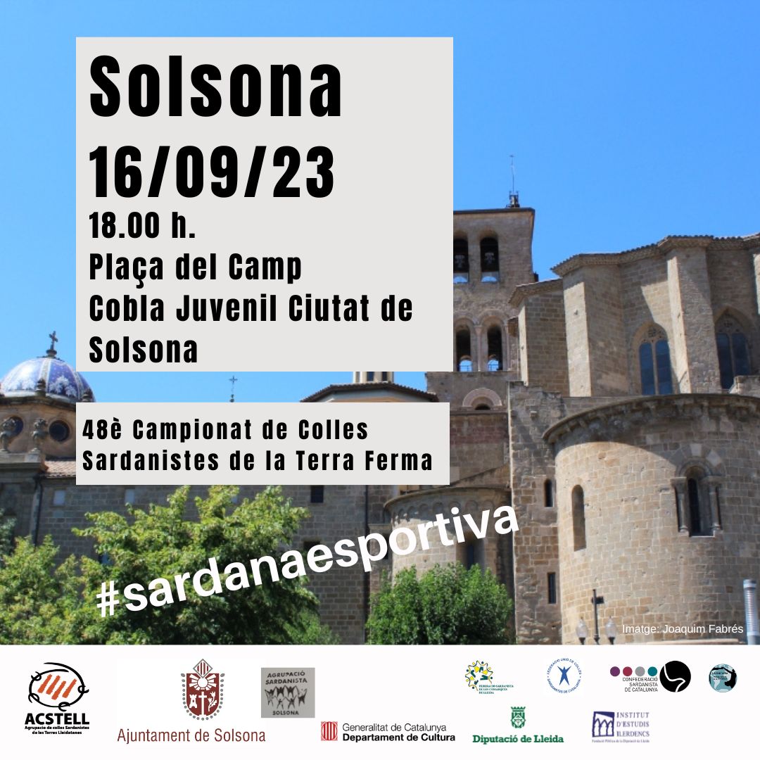 Sis colles sardanistes participen en el concurs de Solsona
Dissabte 16 de setembre a les 6 de la tarda en la Plaça del Camp amb la cobla Juvenil Ciutat de Solsona en la interpretació de les sardanes.
sardalleida.cat

<a href="/acstellsardanes/">ACSTELL</a>