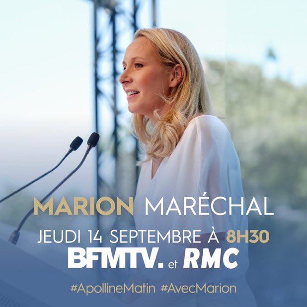 Ad_Vitam44_'s tweet photo. 🇫🇷MARION MARÉCHAL🇫🇷
👉Sera l’invitée de #ApollineMatin
DEMAIN MATIN , À 8H30
🎙️de BFMTV. RMC
#AvecMarion https://t.co/uqZJFcZDk3