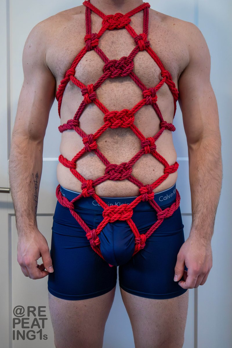 My husband's boyfriend and I got bored while waiting for him to get home from work. He's not sold on bondage, but he likes red and he loves how rope looks on his body (so do I).