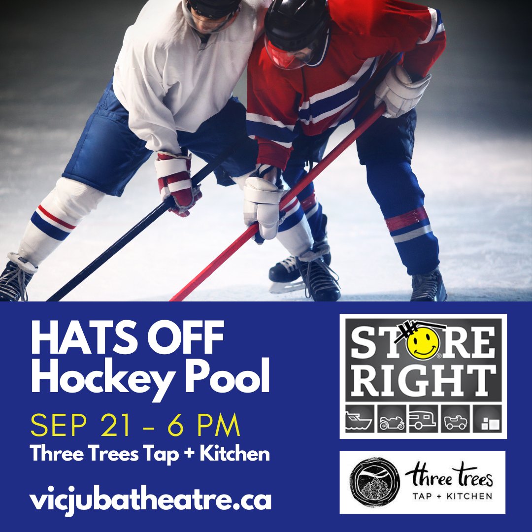 Get your ticket today for Hats Off Hockey Pool, Sep 21 at Three Trees Tap + Kitchen. Proceeds will go toward a significant sound equipment project this November. Our event includes a meal. Get your ticket now online at: vicjubatheatre.ca/hats-off