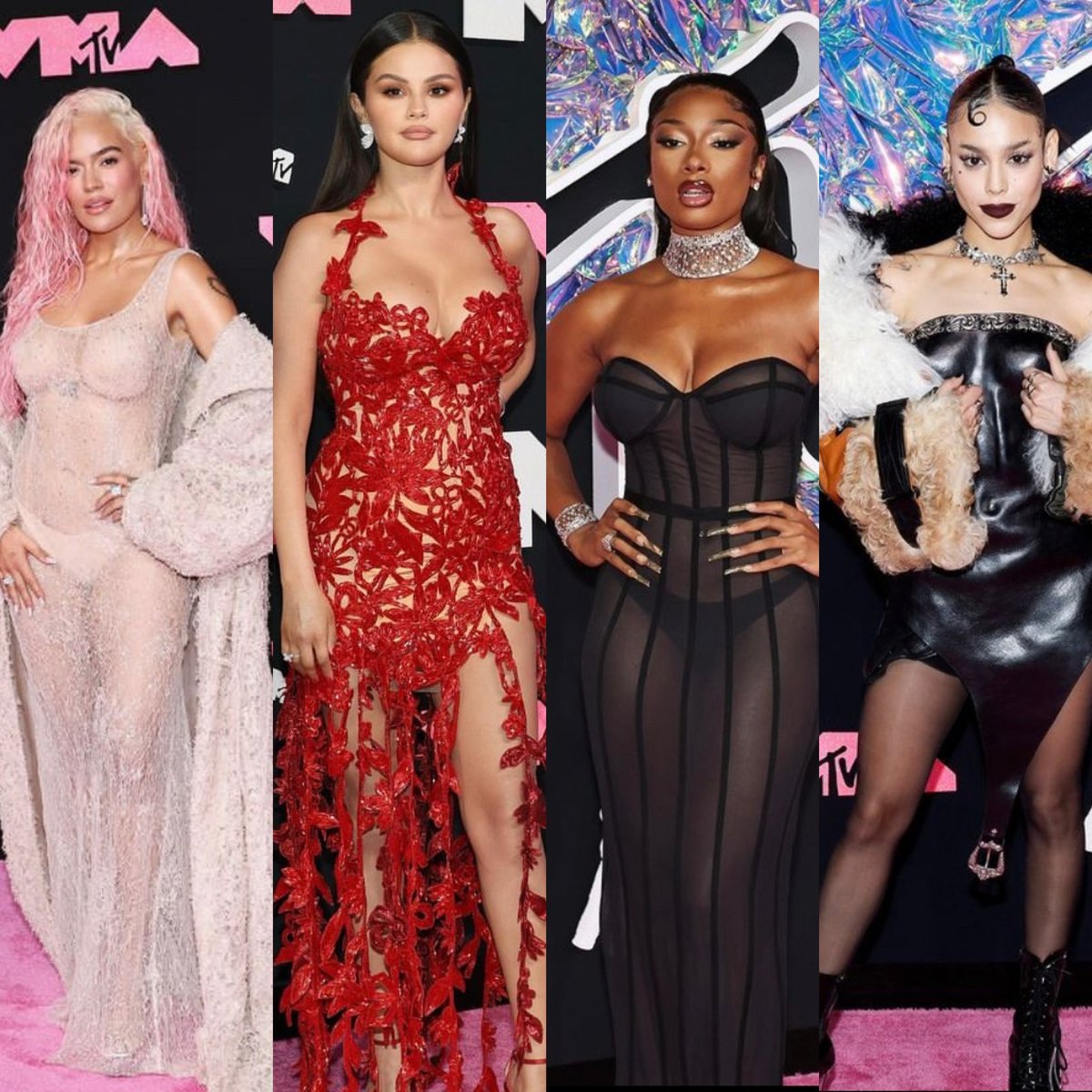 Elle Magazine ranks the best beauty looks from the #VMAs red carpet:

#1. Nicki Minaj
#2. Karol G
#3. Selena Gomez
#4. Megan Thee Stallion 
#5. Danna Paola