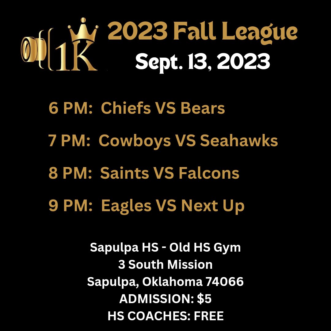 Week 3 of @1KMedia_ fall league is tonight. At least one college coach confirmed to be in attendance tonight. This league has some of the best players in the area. Come check things out. @OkieBall_1 @PrepHoopsOK @NXTPROHoopsOK @RL_HoopsOK @OKHoopsReport