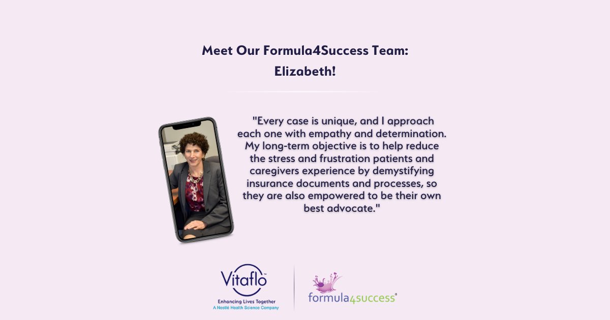 VitafloUSA's tweet photo. Elizabeth has 6+ years of experience working with Formula4Success®, &amp; has helped 900+ patients, and HCPs navigate formula insurance challenges. We're proud of the people who make our company great. Please call 1-800-520-6112 to receive support to get #Vitaflo products you need! https://t.co/5yI3oH1G77